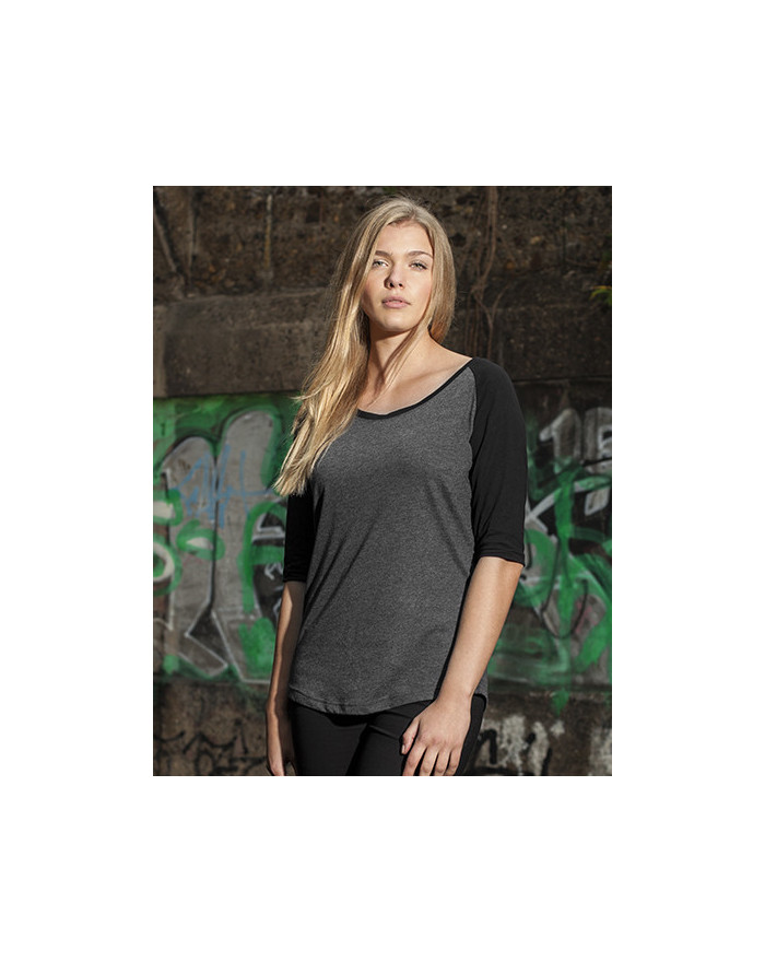Tee shirt Personnalisé Manche 3/4|Raglan Boat-Neck|Bande de propreté|Col rond Femme  140 g/m² - Build Your Brand BY022 - Tee ...