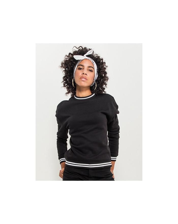 Sweat Personnalisée Manche Longue|avec liseré Col rond Femme  300 g/m² - Build Your Brand BY105 - Sweat Personnalisé avec mar...