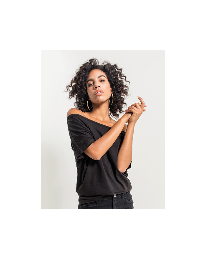 Tee shirt Personnalisé Manche Courte Boat-Neck|Col rond Femme  120 g/m² - Build Your Brand BY108 - Tee shirt Personnalisé ave...