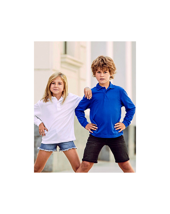 Polo Personnalisé Manche Longue avec liseré Enfant 180 g/m² (White: 170 g/m²) - Fruit of the Loom 63-201-0 - Vêtements Enfant...