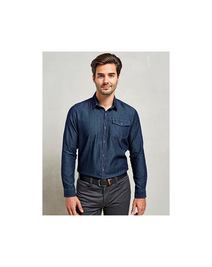 Chemise d'entreprise Personnalisée Manche Longue|Manchettes Duo 100% coton 155 g/m² - Premier Workwear PR222 - Chemise d'entr...