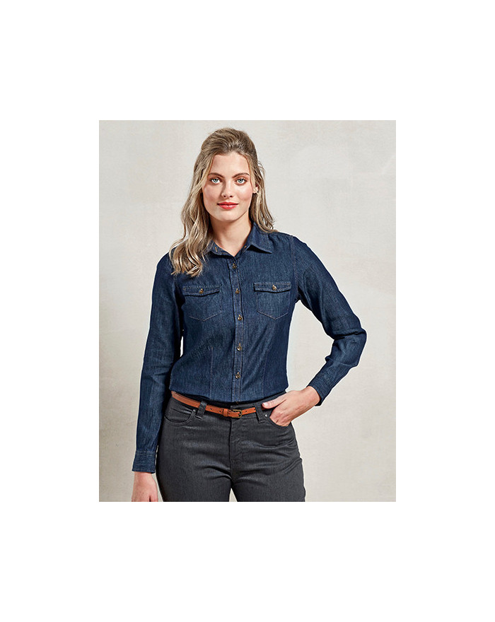 Chemise d'entreprise Personnalisée Manche Longue|Manchettes Duo 100% coton 155 g/m² - Premier Workwear PR322 - Chemise d'entr...