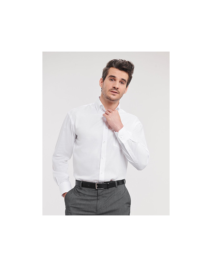 Chemise d'entreprise Personnalisée Manche Longue|Manchettes Duo 100% coton 120 g/m² - Russell Collection R-956M-0 - Chemise d...