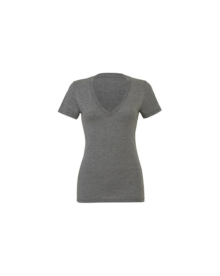 T-Shirt Femme Col-V Profond Triblend - Tee shirt Personnalisé avec marquage broderie, flocage ou impression. Grossiste veteme...