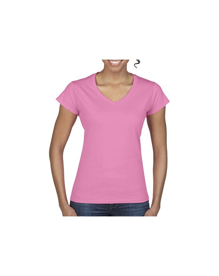 T-Shirt Femme Jersey semi-peigné Col-V - Tee-shirt Personnalisé avec marquage broderie, flocage ou impression. Grossiste vete...