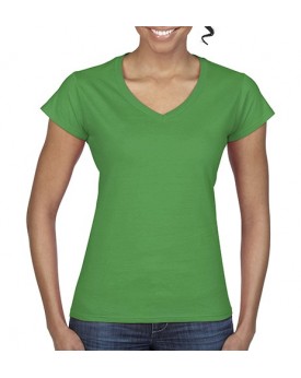 T-Shirt Femme Jersey semi-peigné Col-V - Tee-shirt Personnalisé avec marquage broderie, flocage ou impression. Grossiste vete...