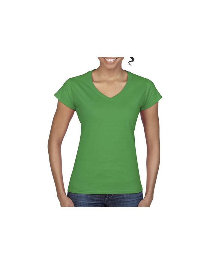 T-Shirt Femme Jersey semi-peigné Col-V - Tee shirt Personnalisé avec marquage broderie, flocage ou impression. Grossiste vete...